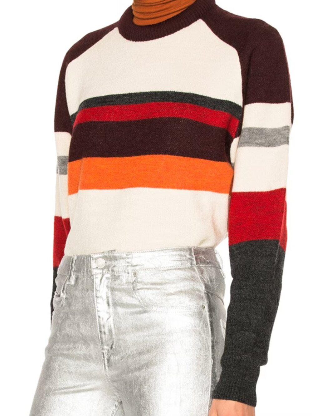 Isabel Marant Striped Crewneck Sweater in Cream, Burgundy & Red Dinky Verbier